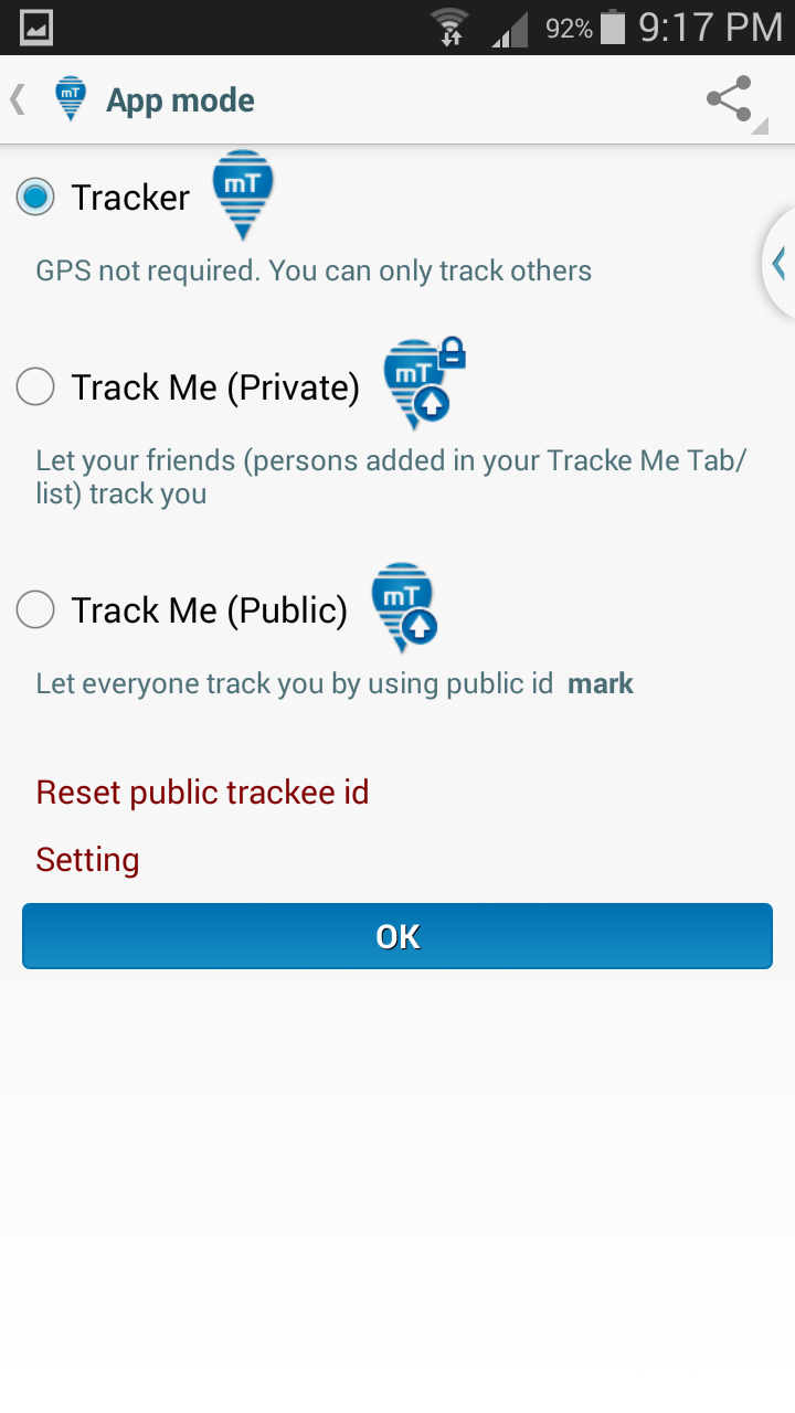 myTrackee Messages screen