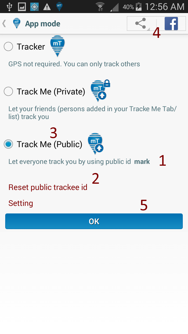 Set Track Me (Public) mode
